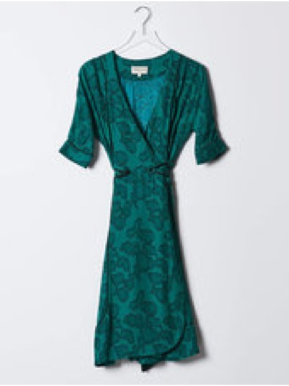Maison Mayle silk Teal Floral Wrap Dress sz 2 as seen on many actresses
